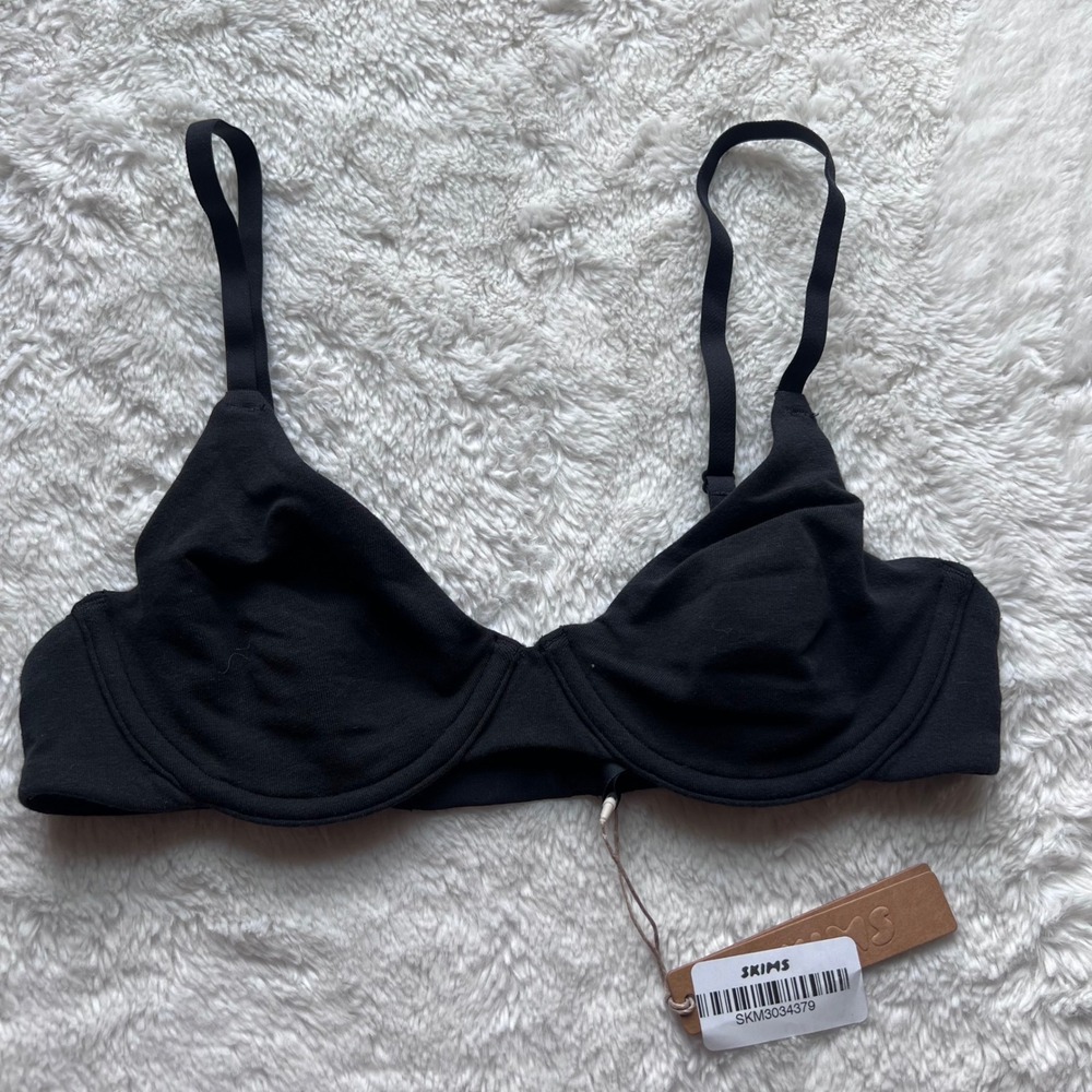 SKIMS Women's Cotton Jersey Underwire Bra Soot Black BR-UWR-0637 Size 30C NWT